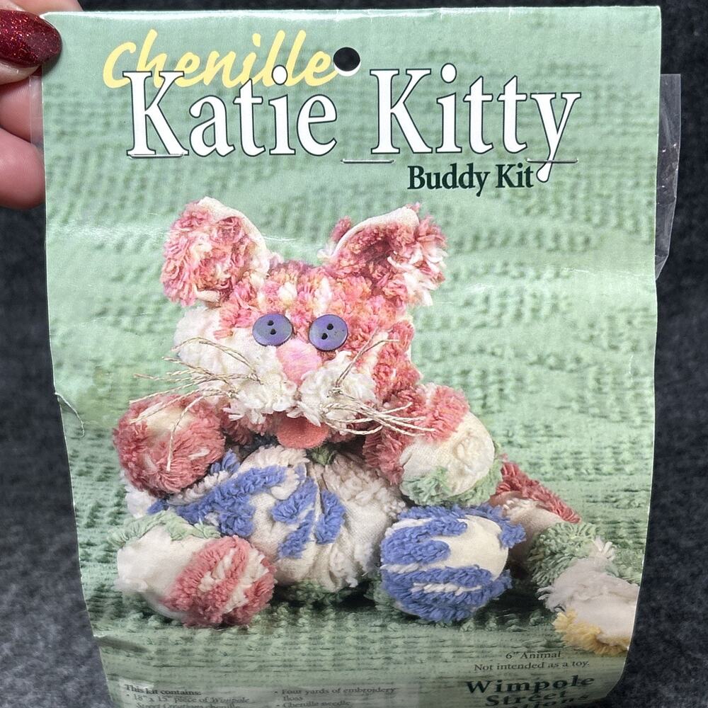 NOS Vintage 1998 Chenille Katie Kitty Buddy Kit Wimpole Street Cat Craft Sealed